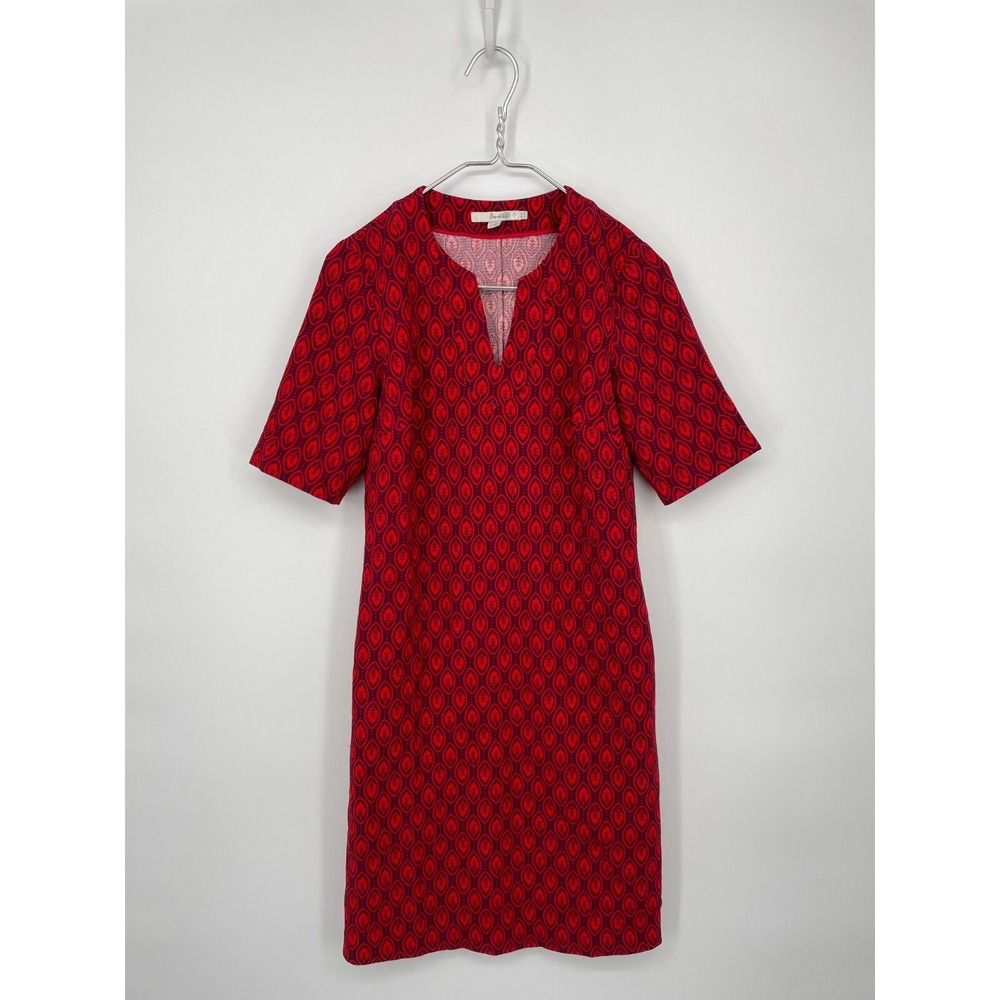 Boden Dress Womens 4L Long Red Leaf Print Shift Pockets